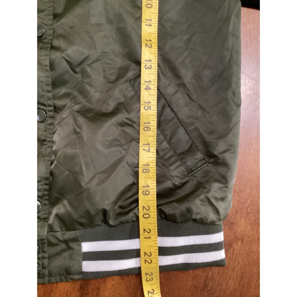 Obey Worldwide Olive Green Bomber Jacket Embroidered Cities Roses Womens Small - Picture 13 of 13